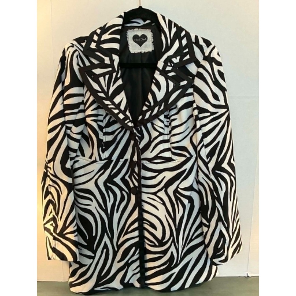 Heart Soul Womens Medium Zebra Print Blazer Black White Career Chic Statement